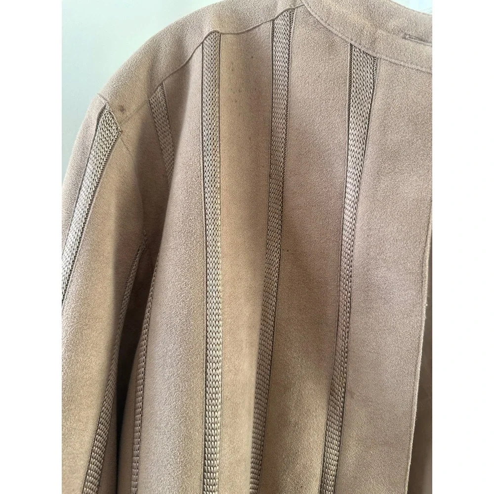 St. Croix Knits Vintage‎ Tan Faux Suede Striped Jacket Button Front Bomber Small